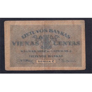 Lithuania, 1 Centas, 1922, F