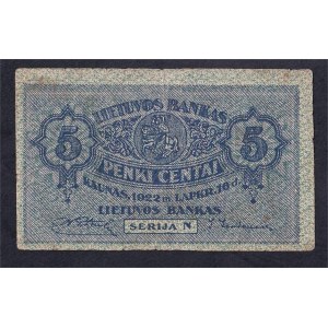 Lithuania, 5 Centai, 1922, VG
