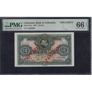 Lithuania, 10 Litu, 1927, Gem UNC 66 EPQ, SPECIMEN