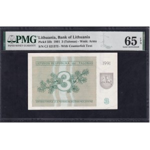 Lithuania, 3 Talonas, 1991, Gem UNC 65 EPQ