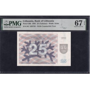 Lithuania, 25 Talonas, 1991, Superb Gem UNC 67 EPQ