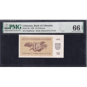 Lithuania, 10 Talonas, 1992, Gem UNC 66 EPQ