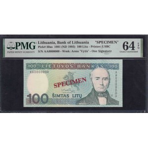 Lithuania, 100 Litu, 1991, Choice UNC 64 EPQ, SPECIMEN