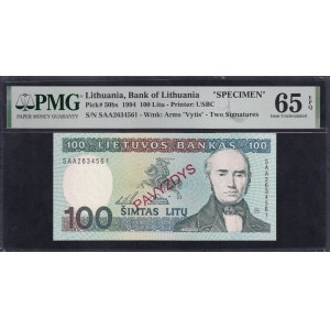 Lithuania, 100 Litu, 1994, Gem UNC 65 EPQ, SPECIMEN