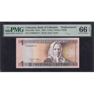 Lithuania, 1 Litas, 1994, Gem UNC 66 EPQ, 'Replacement'