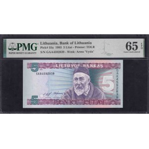 Lithuania, 5 Litai, 1993, Gem UNC 65 EPQ