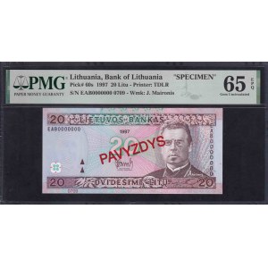 Lituanie, 20 Litu, 1997, Gem UNC 65 EPQ, ''SPECIMEN''