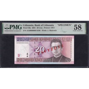 Lithuania, 20 Litu, 2001, Choice About UNC 58, ''SPECIMEN''