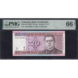 Lithuania, 20 Litu, 2007, Gem UNC 66 EPQ,