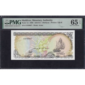 Maldives, 2 Rufiyaa, 1990, Gem UNC 65 EPQ