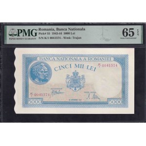 Romania, 5000 Lei, 1943-1944, Gem UNC 65 EPQ