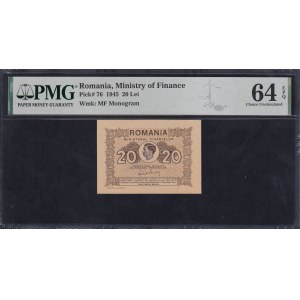 Romania, 20 Lei, 1945, Choice UNC 64 EPQ
