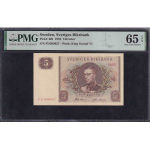 Sweden, 5 Kronor, 1955, Gem UNC 65 EPQ