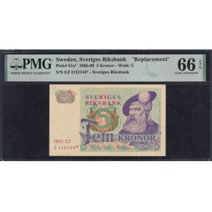 Sweden, 5 Kronor, 1965, Gem UNC 66 EPQ, REPLACEMENT