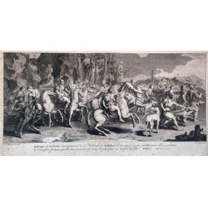François Chauveau (1613 -1676) - Meleagre i Atlatanta - Polowanie na dzika kalidońskiego, [akwaforta].