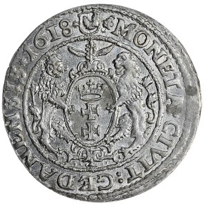 Zygmunt III Waza, ort 1618, Gdańsk, liść klonu