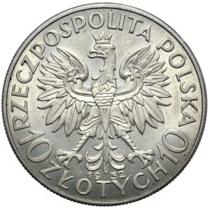 II Rzeczpospolita, 10 złotych 1932, głowa kobiety, bez znaku mennicy, Londyn