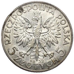 II Rzeczpospolita, 5 złotych 1932, głowa kobiety, Londyn