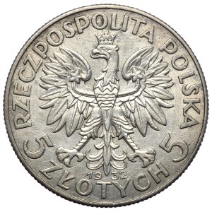 II Rzeczpospolita, 5 złotych 1932, głowa kobiety, Londyn