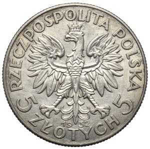Second Republic, 5 zloty 1932, woman's head, London