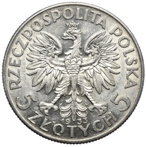 II Rzeczpospolita, 5 zloty 1933, woman's head, Warsaw