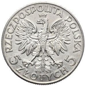 II Rzeczpospolita, 5 zloty 1933, woman's head, Warsaw