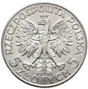 II Rzeczpospolita, 5 zloty 1933, woman's head, Warsaw