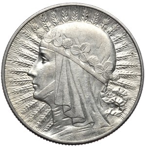 II Rzeczpospolita, 5 zloty 1933, woman's head, Warsaw