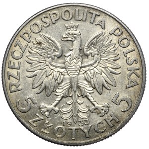 II Rzeczpospolita, 5 zloty 1933, woman's head, Warsaw