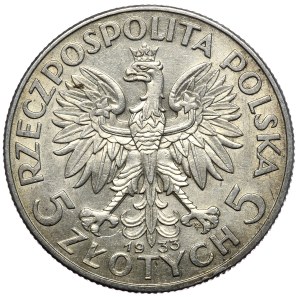 II Rzeczpospolita, 5 zloty 1933, woman's head, Warsaw