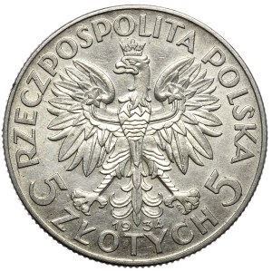 II Rzeczpospolita, 5 zloty 1933, woman's head, Warsaw