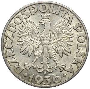 Second Republic, 5 gold 1936, sailing ship