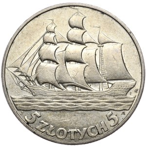 Second Republic, 5 gold 1936, sailing ship