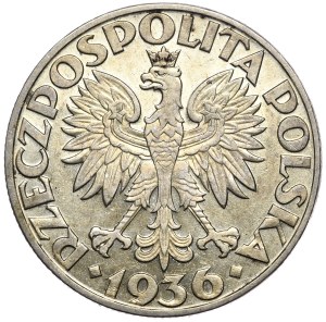 Second Republic, 5 gold 1936, sailing ship