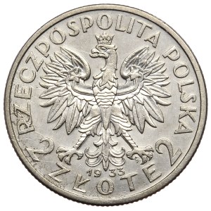 II Rzeczpospolita, 2 zloty 1933, woman's head, Warsaw