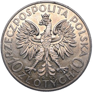 II Rzeczpospolita, 10 zloty 1933, woman's head, Warsaw