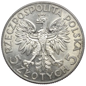 II Rzeczpospolita, 5 złotych 1934, głowa kobiety, Warszawa