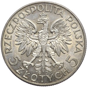 II Rzeczpospolita, 5 złotych 1933, głowa kobiety, Warszawa