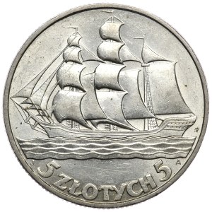 Second Republic, 5 gold 1936, sailing ship