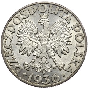 Second Republic, 5 gold 1936, sailing ship