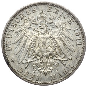 Niemcy, 3 marki 1911 J, Hamburg