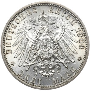 Niemcy, Prusy, Wilhelm II, 3 marki 1908 A, Berlin