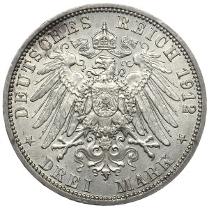 Germany, Prussia, Wilhelm II, 3 marks 1912 A, Berlin