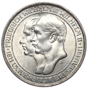 Germany, Prussia, 3 marks 1911 A, Berlin, 100th anniversary of the University of Breslau