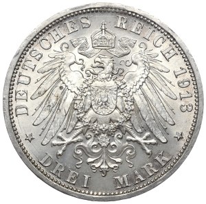 Germany, Prussia, 3 marks 1913 A, Berlin, 25 years of Wilhelm II's reign