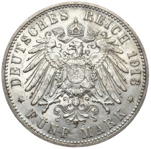 Germany, Württemberg, 5 marks 1913 F, Stuttgart