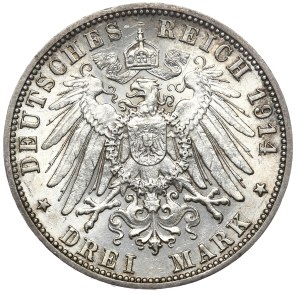 Germany, Württemberg, 3 marks 1913 F, Stuttgart