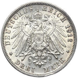 Germany, Württemberg, 3 marks 1912 F, Stuttgart