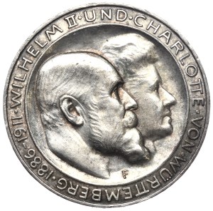 Germany, Württemberg, 3 marks 1911 F, Stuttgart, 25th wedding anniversary