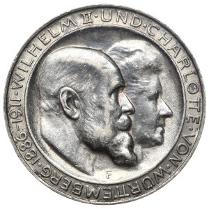 Germany, Württemberg, 3 marks 1911 F, Stuttgart, 25th wedding anniversary